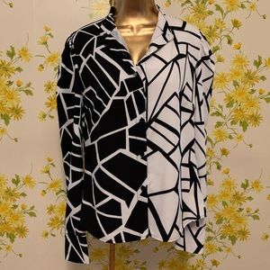 Long Sleeve Geometric Print Blouse black and white size M